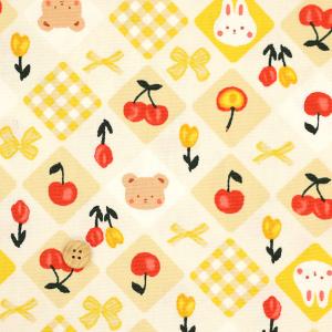 国産オックス 『アニマルリボン イエロー』 110cm幅/10cm単位 生地/布