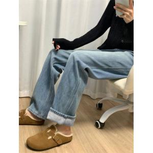 裏起毛パンツ レディース デニムパンツ ワイド...の詳細画像3