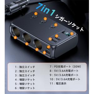 シガーソケット 3連 7in1 usbポート ...の詳細画像3