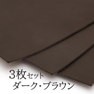 レザークラフト 革 ヌメ革 ダークブラウン A4 サイズ 3枚セット｜winwin-gajashose