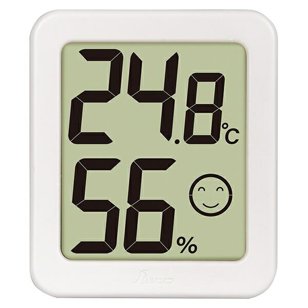 デジタル温湿度計 環境チェッカー ミニ ホワイト 73244 シンワ測定 注意レベルをアイコンでお知...