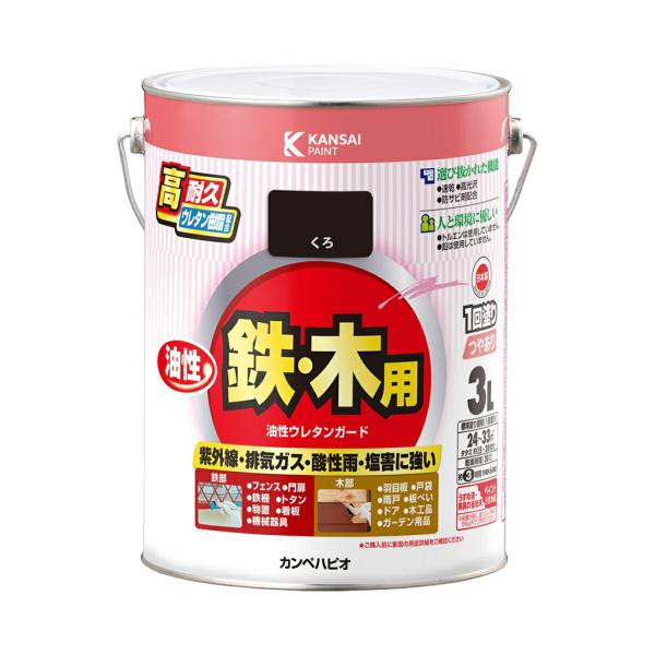 まとめ買い 4缶入 油性ウレタンガード くろ 3L カンペハピオ 鉄・木用 つやあり 高耐久 ウレタ...