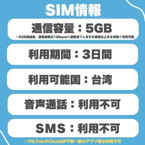 【台湾eSIM】台湾SIM 利用日数3日 デー...の詳細画像2