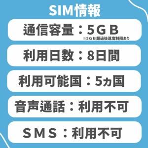 東南アジア5ヵ国SIM 利用期間8日 データ容...の詳細画像1