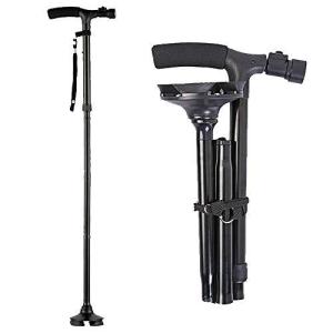 ランクチュアリー 杖 LEDライト付き 折り畳み式 滑り止め 自立式 長さ調節可能 ステッキ 旋回式 敬老の日