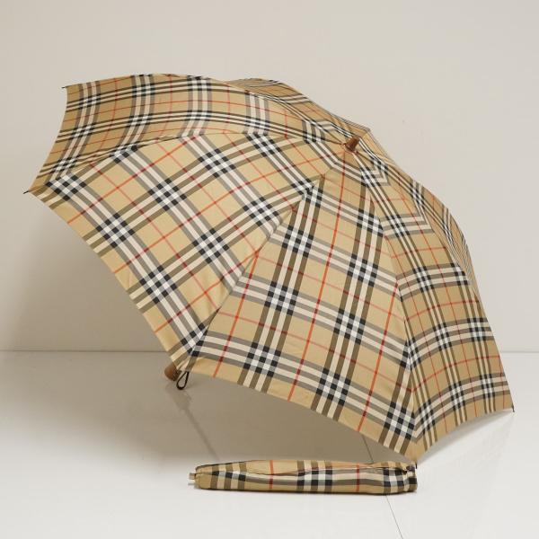折りたたみ傘 BURBERRY バーバリー USED美品 高級傘 バーバリーチェック 定番柄 ベージ...