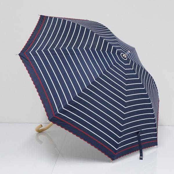 日傘 Aquascutum アクアスキュータム USED美品 イギリス ネイビー ボーダー 刺繍 U...