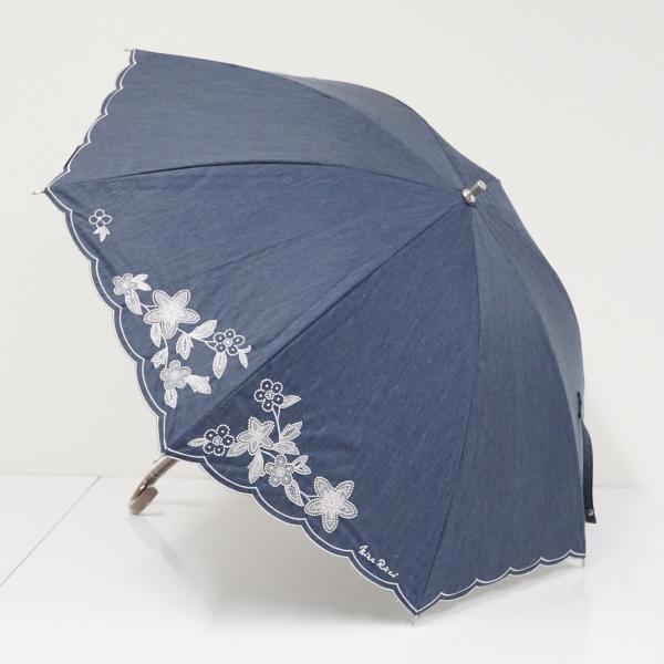 日傘 NINA RICCI ニナリッチ USED美品 晴雨兼用 刺繍 デニムブルー サマーシールドL...