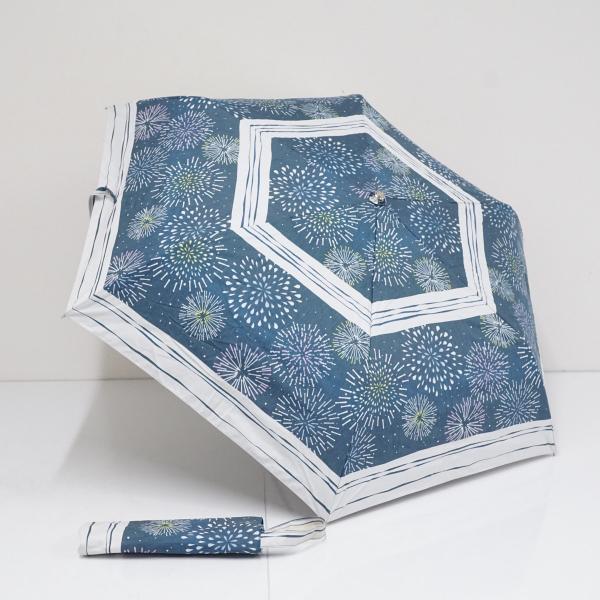 折りたたみ日傘 河馬印本舗 USED美品 晴雨兼用 花火 漆黒 和柄 収納袋付 UPF50+ 遮光 ...
