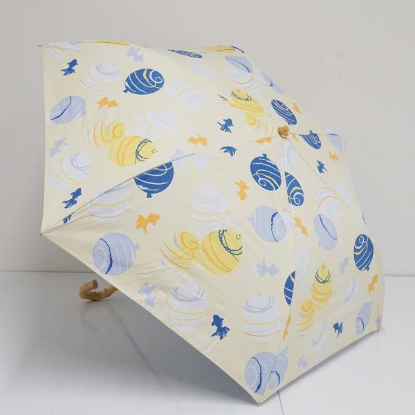 折りたたみ日傘 河馬印本舗 USED美品 晴雨兼用 水風船 和柄 UPF50+ 遮光 UV 薄卵色 ...