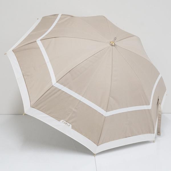 晴雨兼用日傘 FURLA フルラ USED品 一級遮光 晴雨兼用 切り継ぎグログラン ベージュｘホワ...