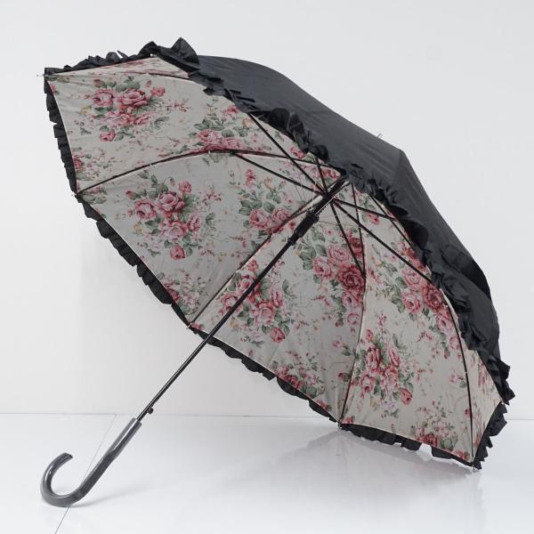 晴雨兼用傘 フリル 名画シリーズ USED美品 フラワー エレガント ロリィタ ブラック ジャンプ ...