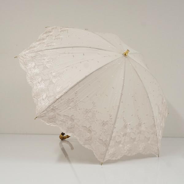 日傘 柴田(株) USED美品 純パラソル 刺繍 フラワー ボタニカル 寒竹手元 UV 遮光 47c...