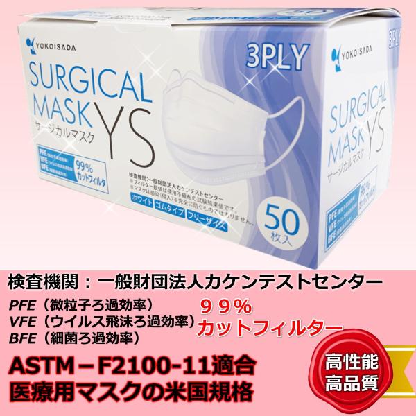 サージカルマスク　YS　50枚入　国内メーカー　横井定　耳が痛くなりにくく　薄くて丈夫です　