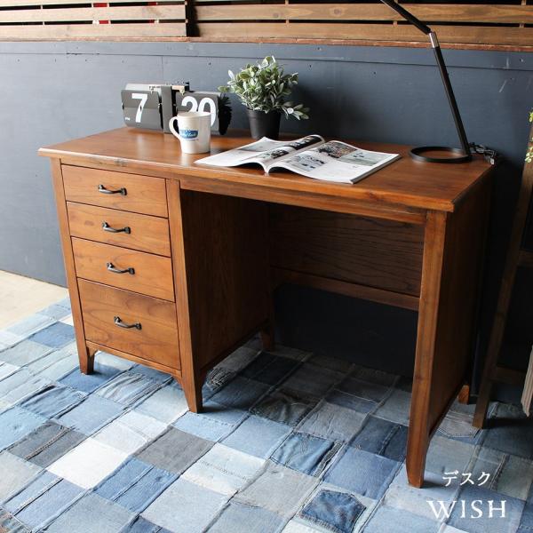 デスク 木製 スリム PCデスク 引出し付き 幅112cm 奥行45cm 高さ70cm 天然木 アン...