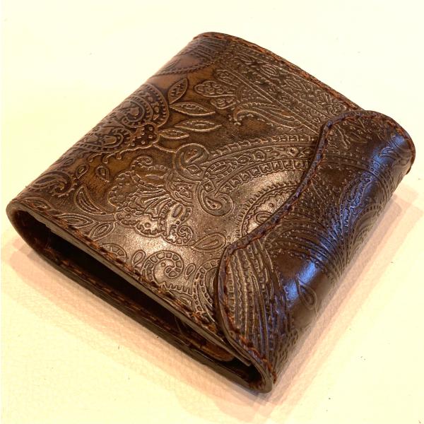 本革製ハーフ・ウォレット（ペイズリー／焦茶）