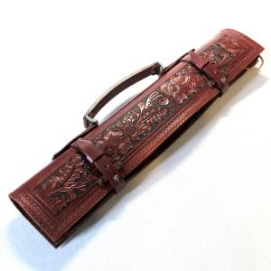 レザーカービング　ブーツ型　ゴミ箱　皮 本革製スティック・ケース（カービング／黒革） : WIZARD LEATHER