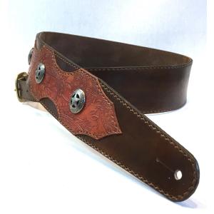 本革製ギター・ストラップ（ダブル・バックル／スロット・コンチョ