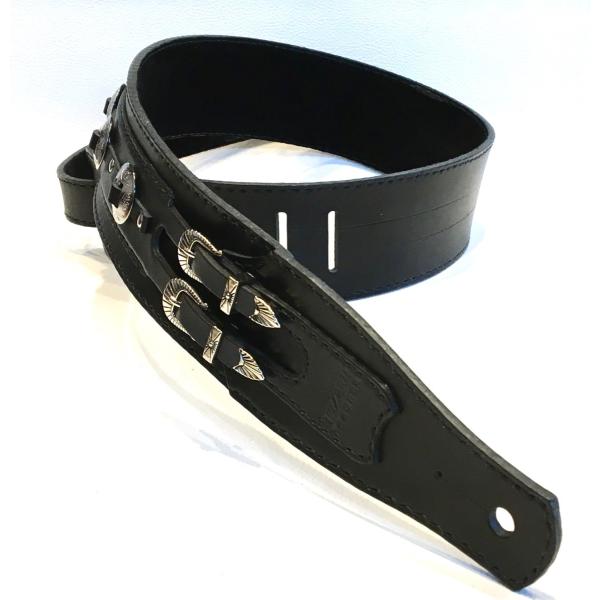本革製ギター・ストラップ（ダブル・バックル／スロット・コンチョ）