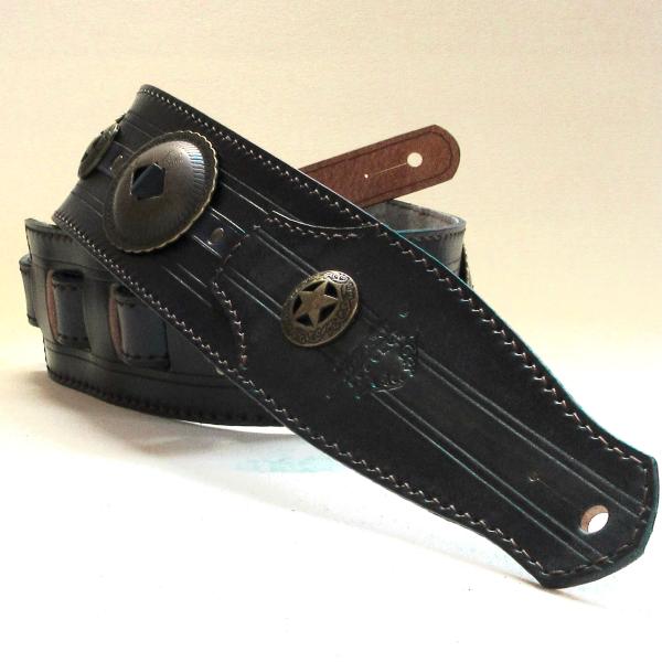 本革製ギター・ストラップ（ネイビー／コンチョ）