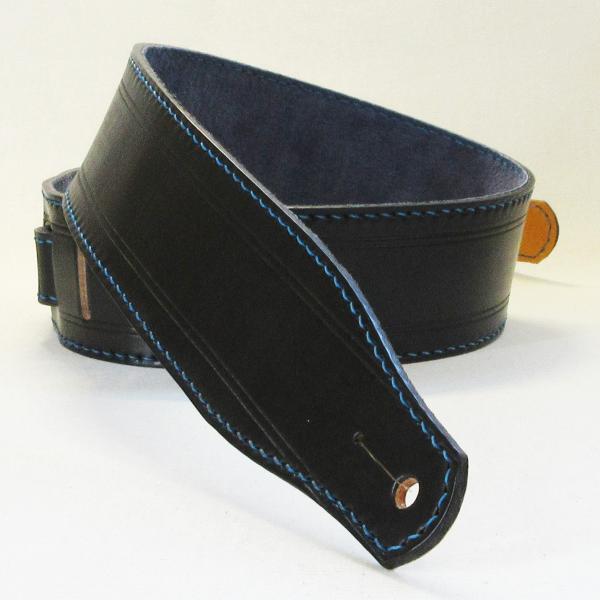 黒革ストラップ（マリンブルー・ステッチ）