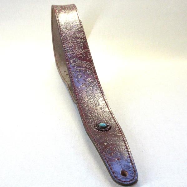 本革製ギター・ストラップ（ターコイズ／ペイズリー）