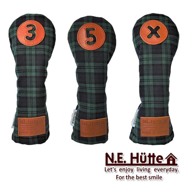 エヌ.イー.ヒュッテ N.E.Hutte フェアウェイウッド用 ヘッドカバー NEW グリーンチェッ...