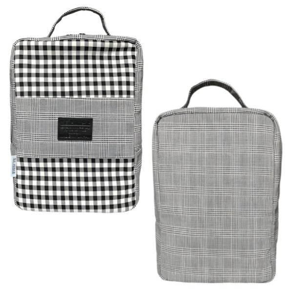 エヌ.イー.ヒュッテ N.E.Hutte シューズケース 帆布 ギンガムチェック イタリアンレザー ...