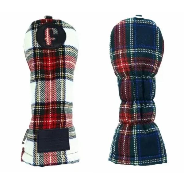エヌ.イー.ヒュッテ N.E.Hutte フェアウェイウッド用 ヘッドカバー NEW ホワイトチェッ...