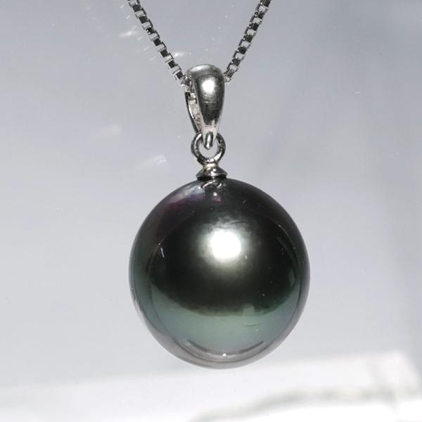 パールペンダント 黒蝶真珠ブラックパール幅11.２mm×11.9mmオーバル形 プラチナペンダント ...