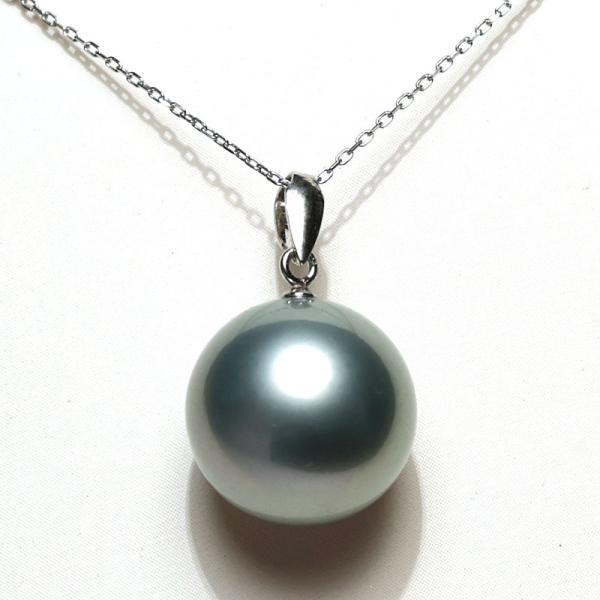 パールペンダント 12.3mmブラックパール PT900 プラチナ製 シンプル 正面からはきれい裏面...