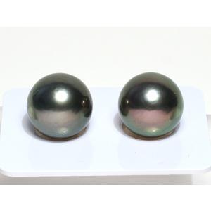 宝石ルース ブラックパールルース黒蝶真珠2珠 幅9.5mm 片穴あき