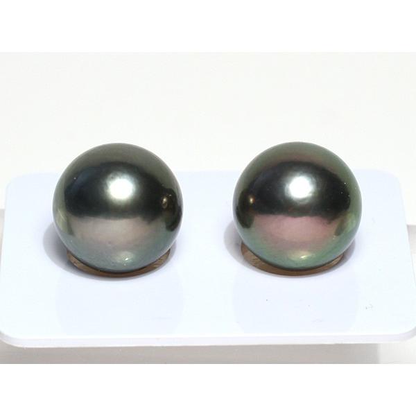 ブラックパールルース 黒蝶真珠直径12.5mm2珠 テリ良い真珠 表面に肌荒れあり 宝石ペアルース ...
