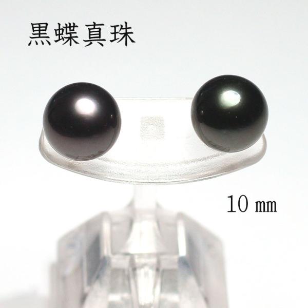 ピアス ブラックパールピアス タヒチ黒蝶真珠幅10mmスタッド直結ホワイトゴールド製K14WG 天然...