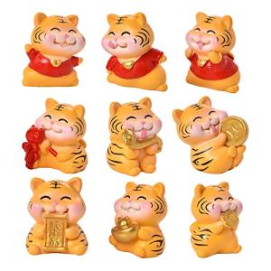 SDUSEIO 9個セット 干支 置物 寅 虎 モデル 樹脂 動物 縁起がいい 金持ち 幸運 インゴット フィギュア かわいい ミ
