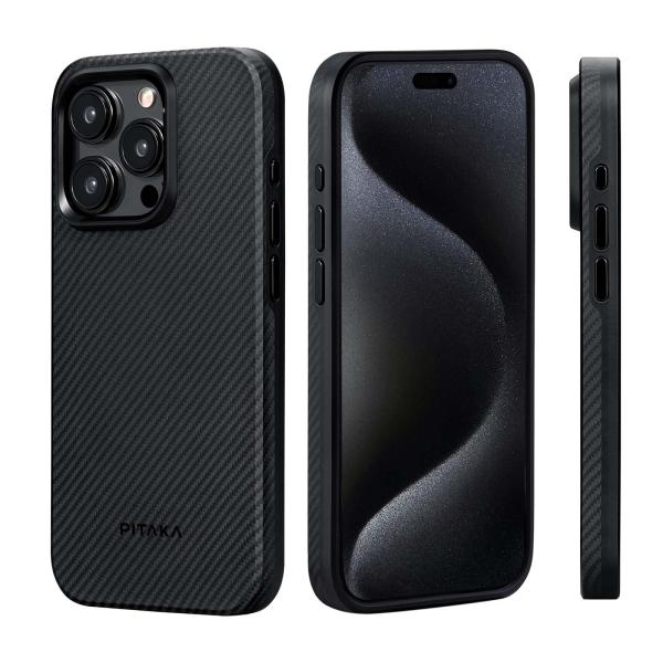 PITAKA iPhone15Pro ケース  600Dアラミド繊維 ワイヤレス充電対応 マグネット...