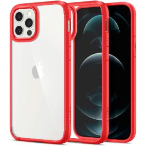 iPhone12 / iPhone12Pro ケース 背面クリア ワイヤレス充電 Spigen ACS01704 ウルトラ ハイブリッド / レッド