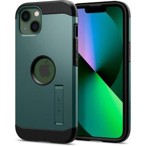 iPhone13 ケース Magsafe対応 スタンド付き カメラ保護 傷防止 ワイヤレス充電対応 Spigen ACS04566 / ミッドナイトグリーン