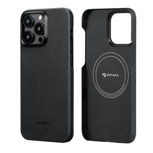 PITAKA iPhone15Pro ケース 600Dアラミド繊維製 MagSafe対応 超極薄 超軽量 ワイヤレス充電対応 黒/グレーツイル柄｜wlo