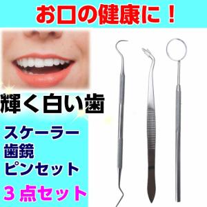 スケーラー 歯鏡 ピンセット 3点セット 両頭 鎌形 歯石取り デンタルケア 送料無料