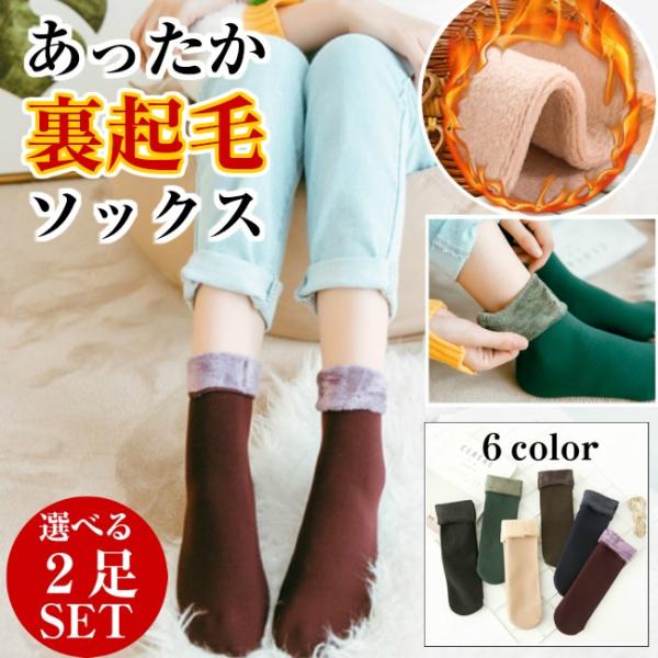 あったか 裹起毛 ソックス 色選べる2足セット レディース 冷え取り ソックス ルームソックス 靴下