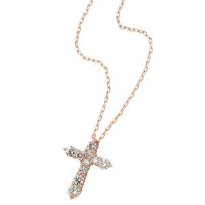 ダイヤモンドペンダント ネックレス 10粒 0 2ct K18 クロスモチーフ ピンクゴールド 開店祝い 人気のクロスダイヤ 十字架