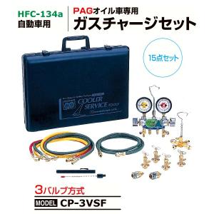 デンゲン 134aガスチャージセット 3バルブ方式 PAGオイル車用 15点