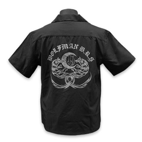 【送料無料】ウルフマンBRSケルティックウルフオープンカラーシャツ／ブラック/グレーグリーン/XL