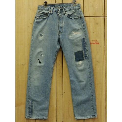 リーバイス501 古着 LEVIS501 ハチマル 80S リペア加工 ダメージカスタム MADE ...