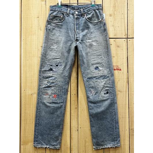 刺し子 リペアカスタム リーバイス501 古着 LEVIS501 90S MADE IN USA W...