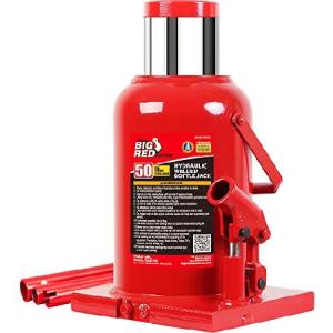 BIG RED T95007 Torin Hydraulic Stubby Low Profile Welded Bottle Jack, 50 Ton (100,000 lb) Capacity, Red｜wolrd