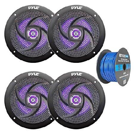 4 x Pyle Marine 6.5 &quot;防水ブラック240ワット電源と低プロファイルスリムスタイル...