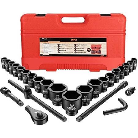 Anbull 3/4インチと1インチドライブジャンボインパクトソケットセット 27ピース 浅ソケット...