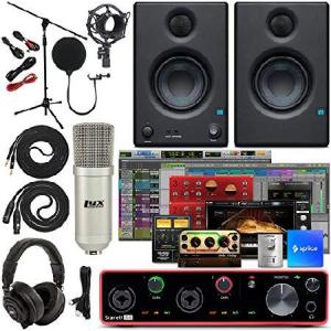 Focusrite Scarlett 4i4 4x4 USB Audio Interface Full Studio Bundle with Download for Creative Music Production Software Kit and Eris 4.5 Pair Studio Mo